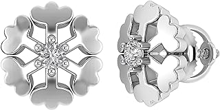 Pretty Jewels 0.12 Carat (Ctw) Round Cut Natural Diamond Snowflake Stud Earrings In 14k Gold Finish Sterling Silver For Women Gift For Her (H-I Color, I1-I2 Clarity)