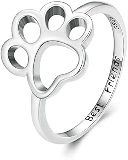 Cat Dog 925 Sterling Silver Ring for Women Girls Best Friend Engraved Statement Cute Hearted Animal Pawprint Band Finger Rings Comfort Fit Fashion Dainty Birthday Christmas Jewelry Gift for Pet-Lover Size 8