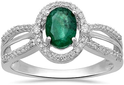 10K White Gold Oval Emerald & Diamond Size 7 Engagement Ring - Perfect for Her - Classic Design