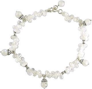 NOVICA Artisan Handmade Rainbow Moonstone Anklet .925 Sterling Silver Clear Beaded India 'Mystic Stone'