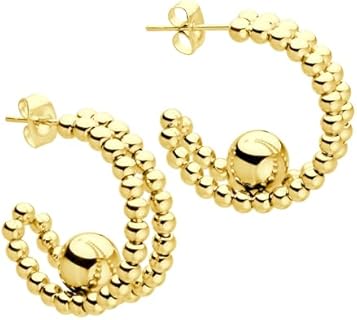 555Jewelry Stainless Steel Beaded Open Hoop Earrings Chunky Hoop C-Shape Earrings for Women and Girls