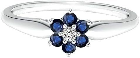Flower Ring!! Classic Six Prong Blue Sapphire Gemstone 925 Sterling Silver Stackable Ring