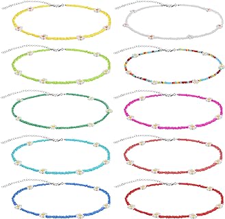 Hicarer 10 Pieces Bohemian Seed Bead Choker Necklaces Colorful Daisy Flower Bead Necklace Glass Beaded Choker Jewelry Gifts Handmade Y2K Necklace for Women Teen Girls
