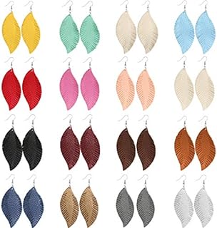 16 Pairs Leather Earrings for Women Leather Dangle Earrings Teardrop Lightweight Faux Leather Feather Earrings Flower Leather Earrings