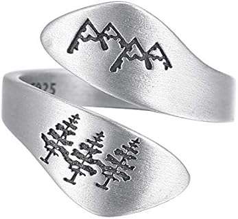 LOVECOM 925 Sterling Silver Mountain & Cedar Open Rings for Women Men Couple Wedding Bands Vintage Nature Tree and Mountain Plants Hugging Wrape Rings Girls Silver Jewelry Gifts