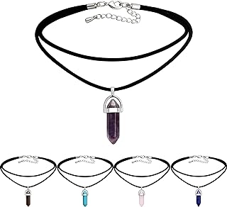 Aobei Pearl Amethyst Gemstone Choker Necklaces 5PCS Hexagonal Pointed Reiki Chakra Pendant Necklaces for Women Boho Crystal Healing Stone Jewelry