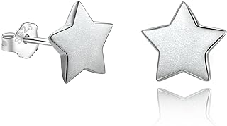925 Sterling Silver Star Stud Earrings 5mm-10mm Options, Stars Studs Brushed Finish Design Hypoallergenic Jewelry