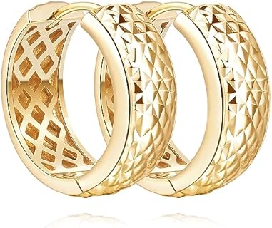 14K Gold Hoop Earrings for Women Trendy Gold Huggie Earrings for Women Mesh-Pattern Small Gold Huggie Hoop Earrings Dainty Gold Earrings Hoops (medium)