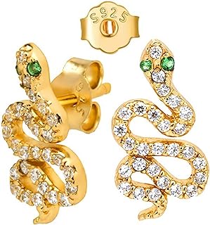 KUSPOAL Snake‘s Stud Earrings for Women Girl Ladies, 925 Sterling Silver&18K Gold Plated Snake‘s Set inlay diamonds Cubic Zirconia and emeralds Earrings