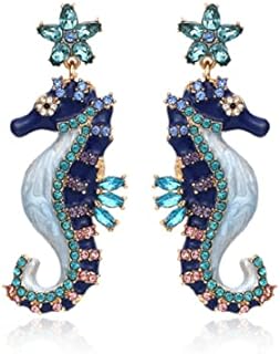 Ocean-Inspired Seahorse Drop Earrings for Women & Girls, Pierced Back Finding in Sterling Silver, Starfish Dangle Design, Hypoallergenic - Perfect as Jewelry Gift