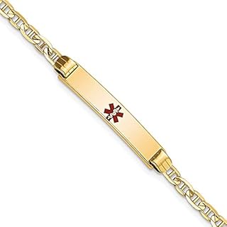 Jewels By Lux Engravable Personalized Custom 14K Yellow Gold Medical 6 Anchor Link Child ID Bracelet For Women Length 6 inches Width 5.5 mm With Lobster Claw Clasp