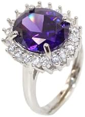 Created Amethyst Ruby Engagement Ring for Women Princess Diana Kate Middleton Class Gemstone Halo Statement Ring Oval Cut Wedding Band for Her, Adjustable Size