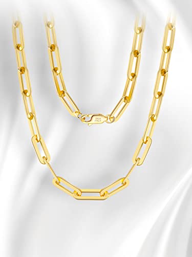 Paperclip Chain Necklace for women 925 Sterling Silver 3mm 14K White Gold Plated Dainty Silver Clasp Chain