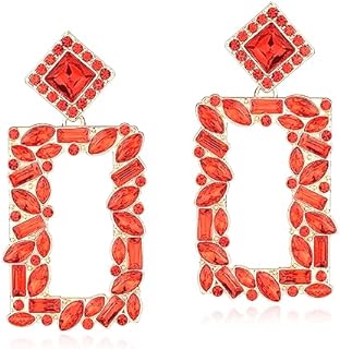 KELMALL Crystal Rectangle Geometric Dangle Earrings, Glass Rhinestone Statement Drop Earrings for Women