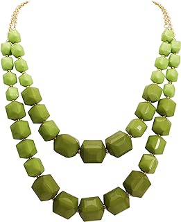 Coiris Double Layer Chunky Acrylic Beads Strand Necklaces,Statement Geometric Beads Necklace,Big African Beaded Necklace for Accessory Jewelry