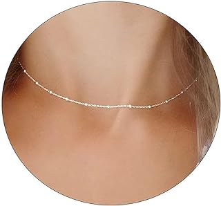 Tasiso Dainty 14k Gold/Silver Choker Necklace for Women Simple Chain Necklaces Shining Dots Sparkle Prom Necklace Cute Satellite Bead Link Exquisite Jewelry Gifts for Girls