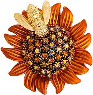 Women's Daffodil Brooch Pin - Daisy Flower Bee Design with Butterfly Clasp, Yellow Sunflower Lapel Pin for Outfits