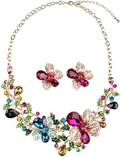 Lobster Clasp Rhinestone Statement Necklace & Earrings Set for Women - Alloy Metal, Chunky Design