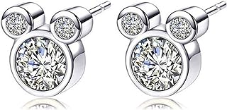 LEPRATO Mouse Stud Earrings Cute Mouse Stud White Gold Plated CZ Mouse Stud Earrings for Women Teen Girls Gifts