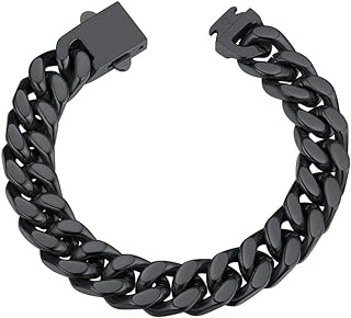 ChainsHouse Men's 316L Stainless Steel Cuban Link Bracelet with Lobster Claw Clasp - Available in Black or 18K Gold Plating