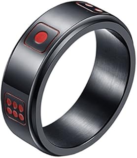 D&D Inspired Men's Stainless Steel Lucky Spin Wedding Band in Silver, Gold, or Black with Engraved Dice Design
