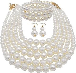 Lobster Clasp Faux Pearl Choker Necklace & Earring Set for Women, Bib Design, Ideal Wedding & 1920s Costume Jewelry Set