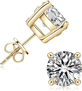 D-Color Brilliant Round Moissanite Stud Earrings, 4-Prong 18K Gold-Plated Sterling Silver for Men and Women, VVS1 Clarity, 0.5ct-2ct