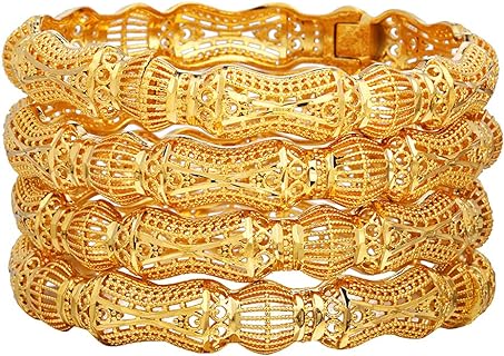 Elegant Ethlyn 18K Gold Plated Copper Bangle Bracelets with a Secure Buckle Clasp and Versatile Box Chain Design - Ideal Gift for Mothers, Wives, Girlfriends - Set of 4