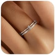 2 Layered Crown Rings for Women 925 Sterling Silver 14K Gold Dainty Cubic Zirconia Ring Engagement Eternity Band Stackable Ring Jewelry Birthday Graduation Gifts for Daughter Friends