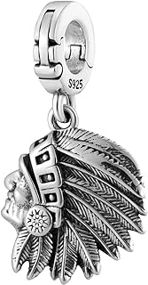 Native American Indian Open Clasp Clip On Pendant 925 Sterling Silver Charm For Pandora & Other Charm Bracelets/Necklaces