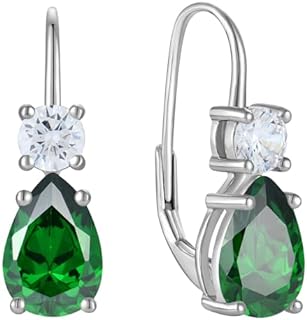 Sterling Silver Leverback Clasp Emerald Teardrop Earrings for Modern Women, Elegantly Pear Design