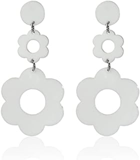 Acrylic Flower Earrings Double Daisy Drop Dangle Earrings For Women Girls Y2k Resin Floral Earrings 60/70s Yellow White Black Flowers Earrings
