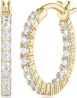 14K Gold Earrings Gold Hoop Earrings for Women Dual-sided Cubic Zirconia Lightweight Gold Earrings gifts for women 20mm