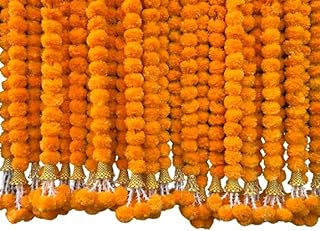 Krati Exports 5 Pc 5 feet Long Marigold Garland for Decoration Long Strands Artificial Marigold Flowers | Indian Décor for Pooja | Wedding | Christmas | Diwali Decor (Orange)
