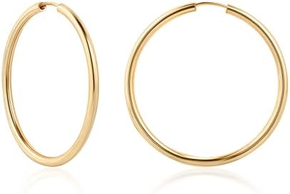 Barzel 18K Gold Plated Endless Hoop Earrings, 3mm Thick, Varying Sizes 40-70mm, High Polish Finish, Tarnish Free