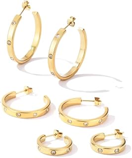 Love Friendship Hoop Earrings Set for Women Teen Girls 18K Gold and Silver Stainless Steel with Cubic Zirconia Stones Jewelry Gifts