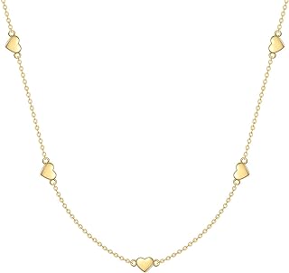 Solid 14K Gold Heart Necklace for Women Heart Station Pendant Necklace Love Heart Jewelry Anniversary Birthday Gifts for Her, 16+2 Inch