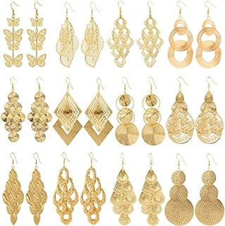 12 Pairs Gold Drop Dangle Earrings for Women Fashion Big Dangling Bohemia Vintage Circular Statement Earrings Set boho Fashion Jewelry