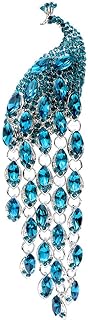Crystal Peacock Brooch Pin for Women Girls Fashion Blue Cubic Zirconia Tassels Rhinestone Bird Animal Brooches Lapel Pins Elegant Dress Accessories Wedding Christmas Birthday Jewelry Gift