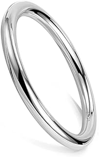 Solid 925 Sterling Silver 7mm High Polished Round Circle Bangle Shiny Minimalist Bangle Bracelet for Women Girls