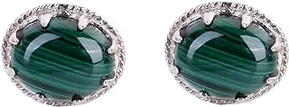NOVICA Handcrafted Sterling Silver Malachite Stud Earrings with Push Back for Women - Deep Green, Artisan Made in India