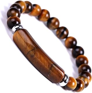 Stylish Natural Stone Bracelet for Men and Women - Tiger Eye Beads with Bead Chain & Stainless Steel Lobster Claw Clasp