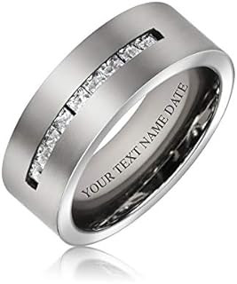 Bling Jewelry Wide Cubic Zirconia Channel Set CZ Couples Wedding Band Ring For Men For Women 7MM Silver Tone Titanium