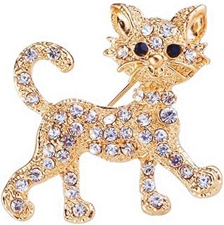 Cute Cat Brooch Pin Crystal Alloy Cat Brooch Sparkling Lucky Cat Brooch for Woman Girl Teens
