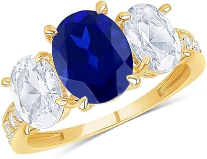 MAX + STONE 10k Solid Gold Gemstone Ring for Women | three Stone Birthstone Rings | Hypoallergenic Statement Cocktail Rings in Sizes 6 to 8