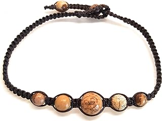 Infinityee888 Picture Jasper Anklet Bracelet Macrame Braided woven with wax cord adjustable Anklet for Men, Women, teengirls -NYAKPJ1
