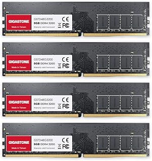Gigastone Memoria RAM DDR4 de 32GB (4x8GB) para computadora de escritorio, con velocidad de 3200 MHz, voltaje de 1.35V, sin ECC, y diseño ligero. Ideal para usuarios de PC