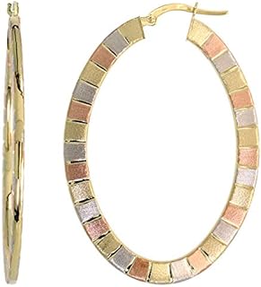 10K Two Tone Gold Flat Hoop Earrings Yellow and Rose Stripe Pattern Italy 1-2 inch