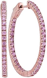 Dazzlingrock Collection 2.75 Carat (ctw) Round Pink Sapphire Ladies Hoop Earrings 2-3/4 ctw, 14K Rose Gold