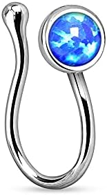 Pierced Owl - 17GA Silver Tone Synthetic Opal Gem Clip On Fake Non No Piercing Nose Ring